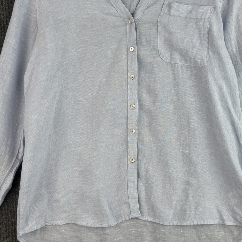 Sigrid Olsen Linen Button Up Shirt Womens M Blue Tucked Tail Hem Long Sleeve - Picture 4 of 10